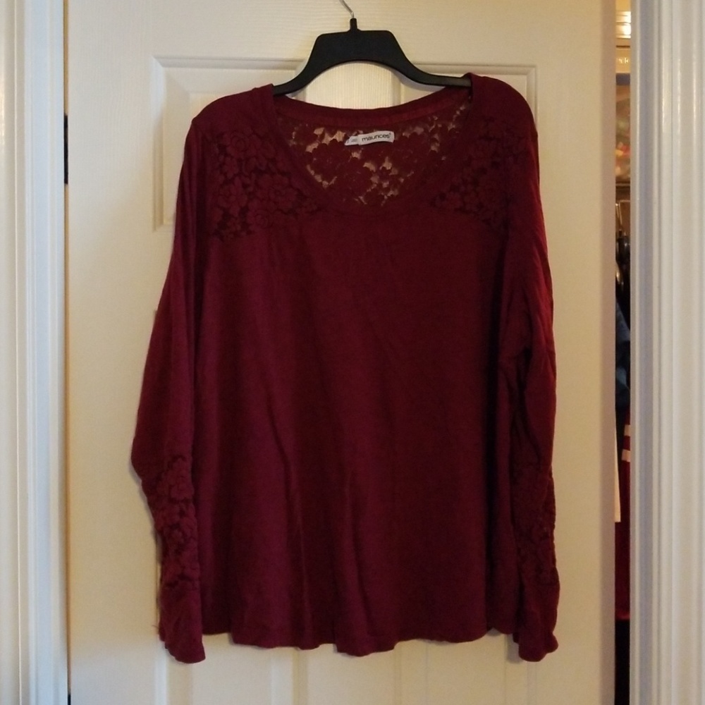 Red lace long sleeve shirt